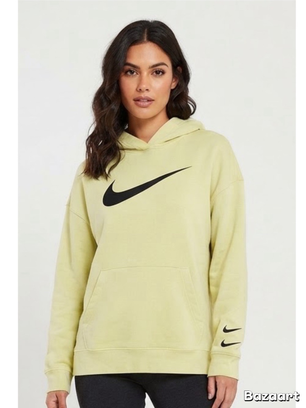 Nike Women's Pale Yellow Hoodie with Black Swoosh